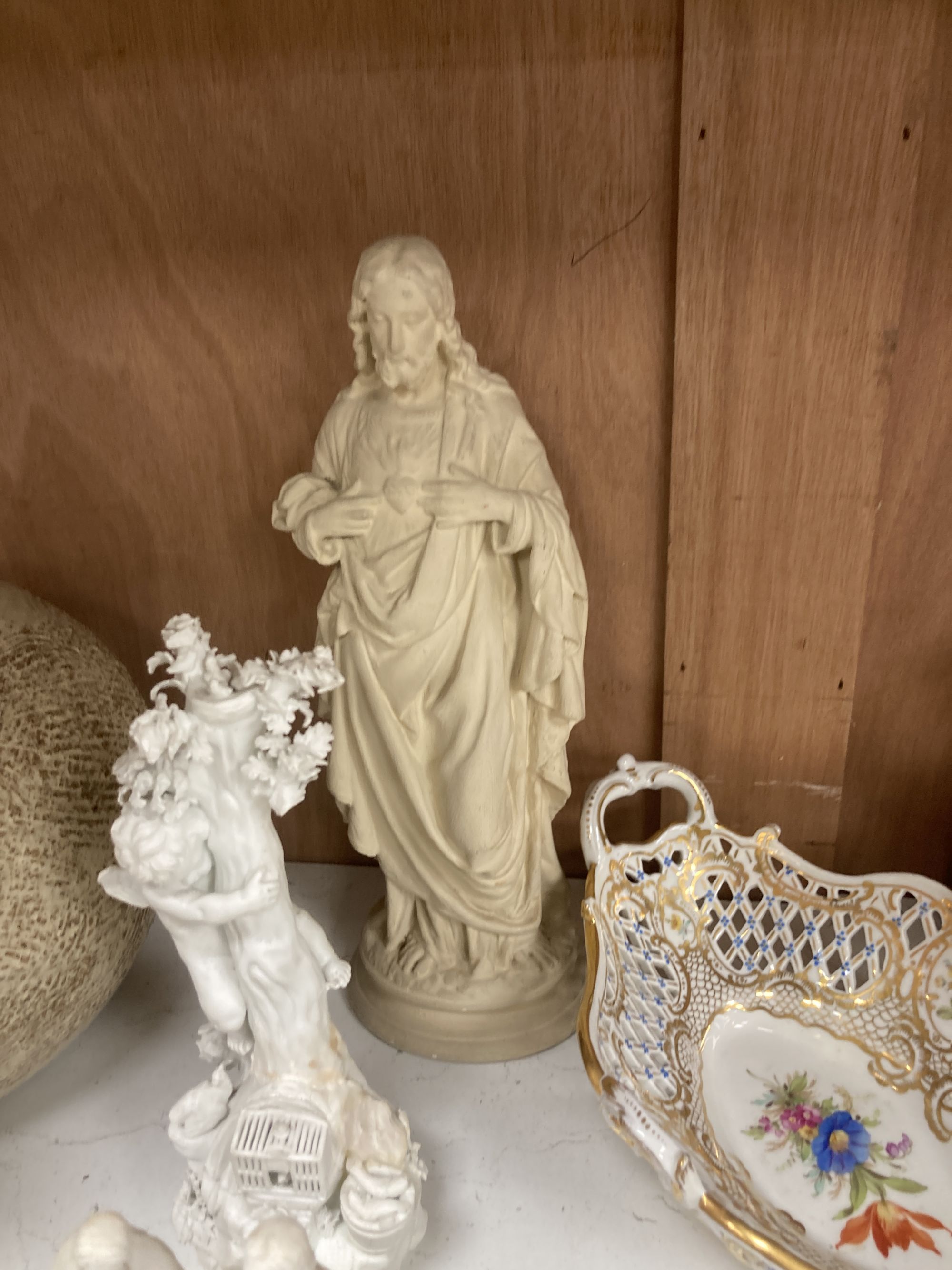 A collection of figurines, cabinet cups plates, two boxes, etc.